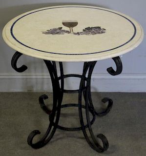 Iron Center Table With Inlaid Marble Top