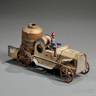 Painted Sheet and Cast Iron "Hill Climber" Fire Pumper Toy