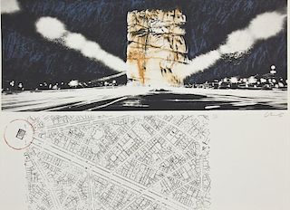 Christo and Jeanne-Claude (b. 1935) "Packed Building, Project for Wrapping of the Arc de Triomphe, Paris"