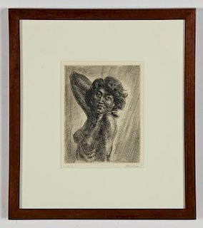 John French Sloan (American, 1871-1951) "Brunette Head and Shoulders", 1933