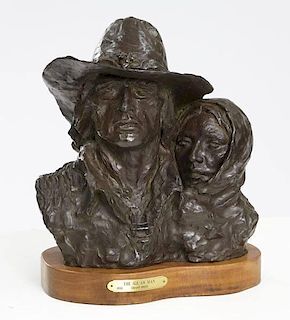 Grant Speed, "The Squaw Man" bronze on wooden