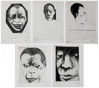 Leonard Baskin (American, 1922-2000) 5 "Artist Proof" Portraits of James Baldwin