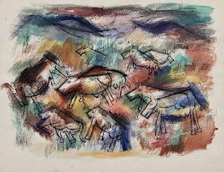 Louis Schanker (American, 1903-1981) Landscape with Cows