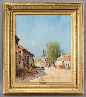 Eugène Galien-Laloue, "Village" oil on canvas,