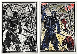 Nigel Brown (New Zealand, b. 1949) Two Woodcuts