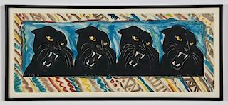 Emma Amos (American, b. 1938) "Black Leopard Frieze", 1986