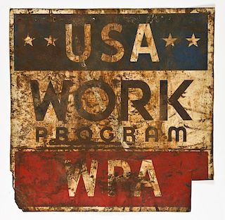 WPA Work Program Metal Sign, c. 1937