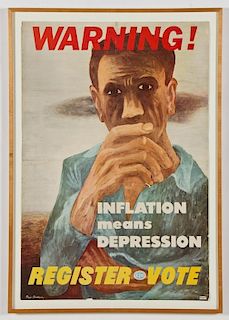 Ben Shahn (American, 1898-1969) "Warning! Inflation means depression / Register Vote", 1946