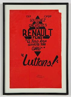 Atelier Populaire "Soutenez les Grevistes de Renault Flins" Poster