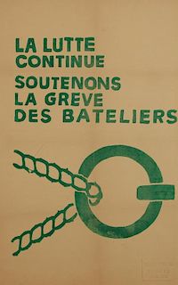 Atelier Populaire "La Lutte Continue Soutenons la Greve des Bateliers" Poster