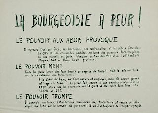 Atelier Populaire "La Bourgeoisie a Peur!" Poster