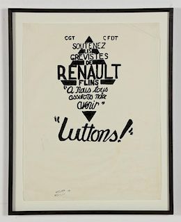 Atelier Populaire "Soutenez les Grevistes de Renault Flins" Poster