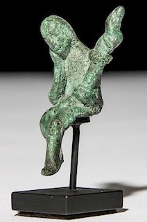 Ancient Bronze Figure Seated Torch Bearer