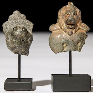 2 Ancient Bronze Lion Mask Appliques