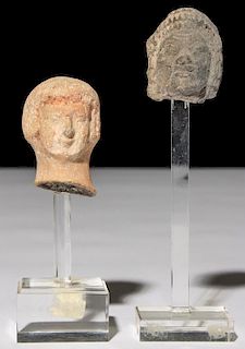 2 Ancient Hellenistic Figural Clay Protomes