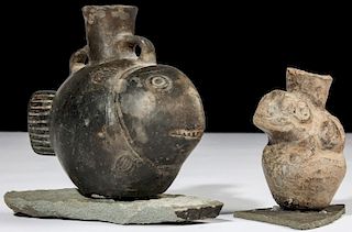 2 Ancient Pre Columbian Blackware Vessels