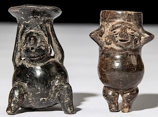 2 Pre Columbian Chimu Blackware Votives