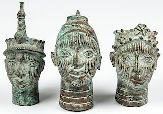 3 Nigerian Bronze Ife Portrait Busts