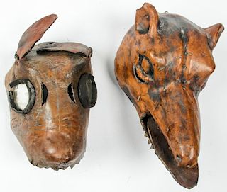 2 Tooled Leather Tecuani Dance Masks