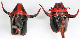 Pair Vintage Mexican Festival Diablos Helmets