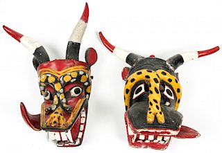 2 Vintage Mexican Pastorela Dance Masks, Michoacan