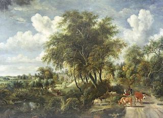 Large 19th Century Oil/Canvas. Country Landscape