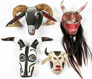 4 Vintage Mexican Diablo de San Pedro Dance Masks