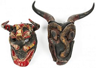 2 Vintage Mexican Bull Form Dance Masks