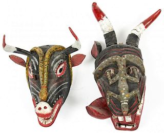 2 Vintage Mexican Diablo Dance Masks