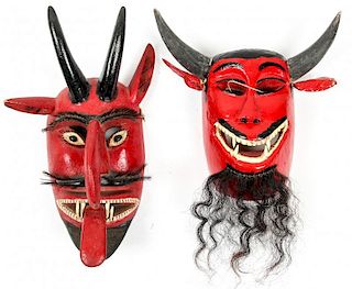 2 Vintage Mexican Red Diablo Dance Masks