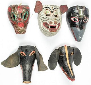5 Vintage Mexican Dance Masks/Animal Forms