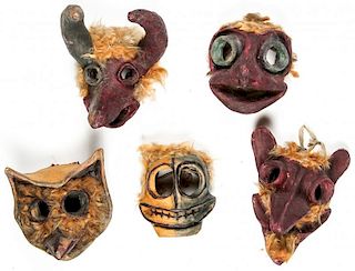 5 Vintage Mexican Dance Masks, Nayarit (Cora People)