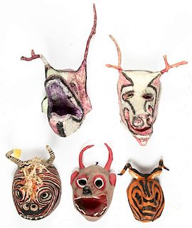 5 Vintage Mexican Dance Masks: Nayarit (Cora People)
