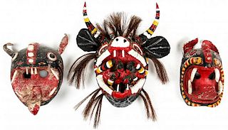 3 Vintage Mexican Pastorela Dance Masks