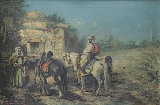 GIANNI, Y. Oil on Canvas. Arabs with Horses in