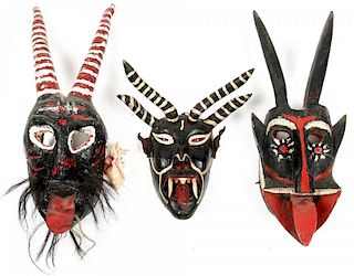 3 Vintage Mexican Black Diablo Dance Masks