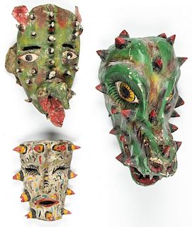 3 Vintage Mexican Caiman Masks