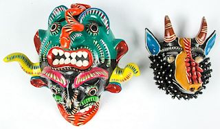 2 Vintage Mexican Earthenware Masks