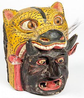 Vintage Mexican Tigre and Devil Helmet Mask