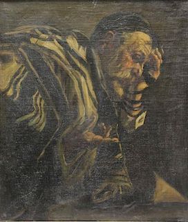 Antique Judaic Portrait of a Man Wearing a Tallit