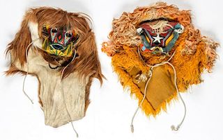 2 Vintage Mexican Tastoanes Masks, Guanajuato State