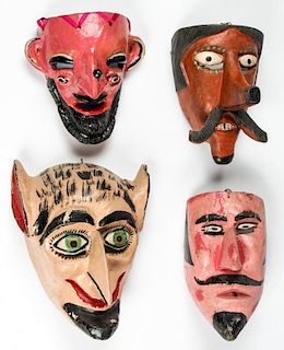 4 Vintage Mexican Male Character Dance Masks