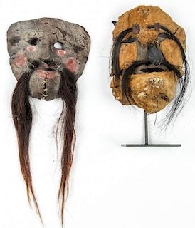 2 Primitive Mexican Leather Tecuani Dance Masks