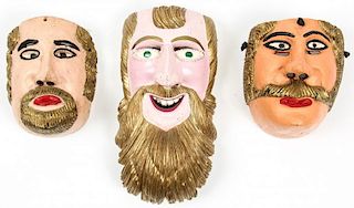 3 Vintage Mexican God Beard Character Masks