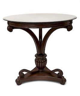 A William IV Style Mahogany Occasional Table Height 28 x diameter 30 inches.