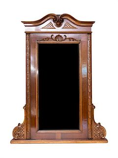 A French Walnut Overmantel Mirror Height 53 x width 40 inches.
