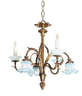 A French Gilt Bronze and Venetian Glass Six-Light Chandelier Height 22 inches.