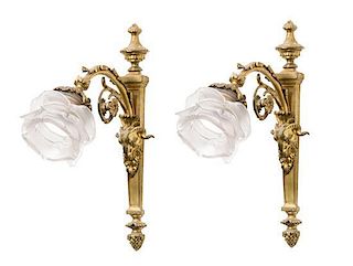 A Pair of French Bronze Sconces Height 13 3/4 inches.