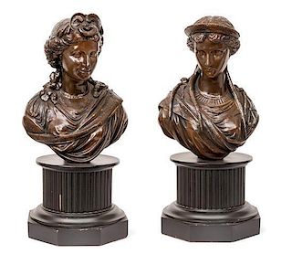 A Pair of Cast Metal Busts Height 16 inches.