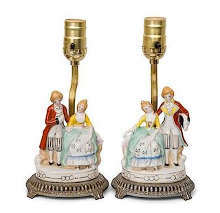 A Pair of Continental Porcelain Figural Groups Height overall 8 1/2 inches.